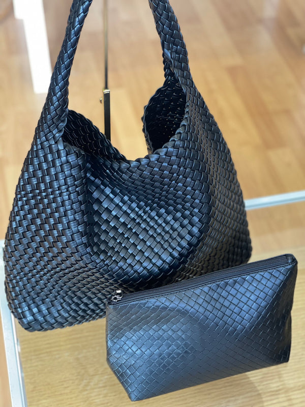 Woven shoulder bag - black