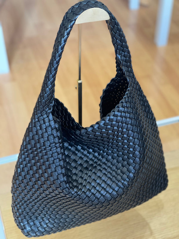 Woven shoulder bag - black