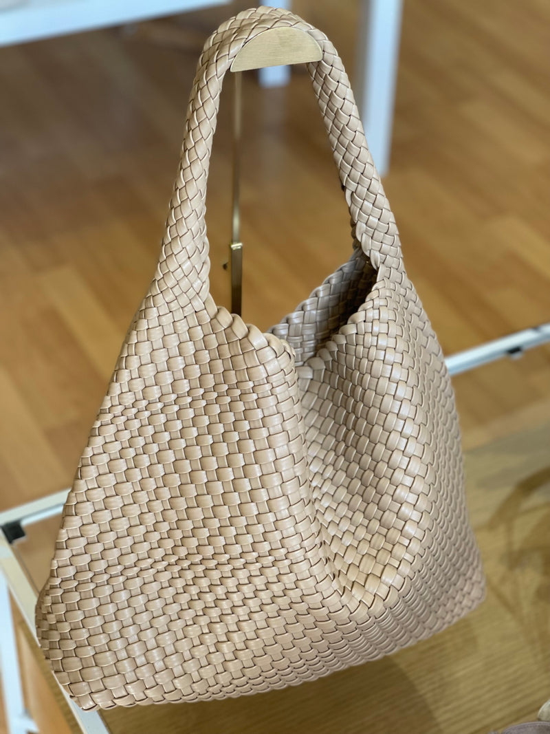 Woven shoulder bag - camel