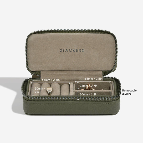 Stackers Medium Zipped Travel Jewellery Box - Dark Olive Green