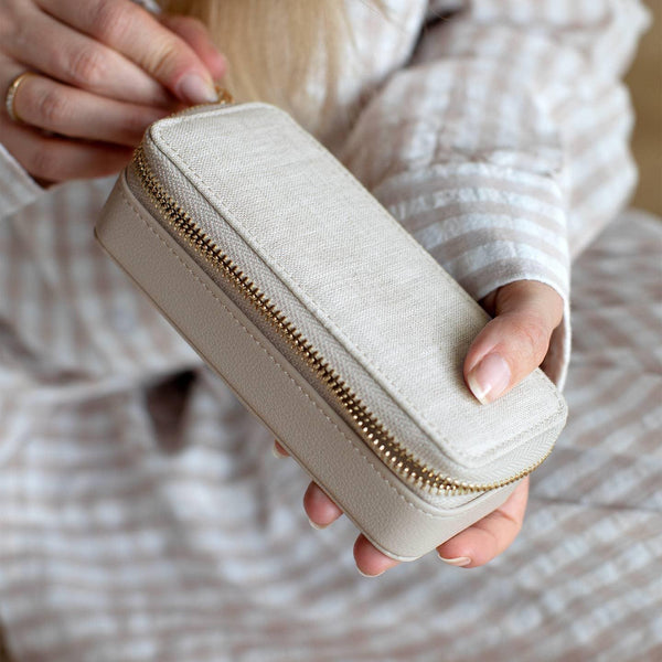 Stackers Medium Zipped Travel Jewellery Box - Oatmeal & Linen